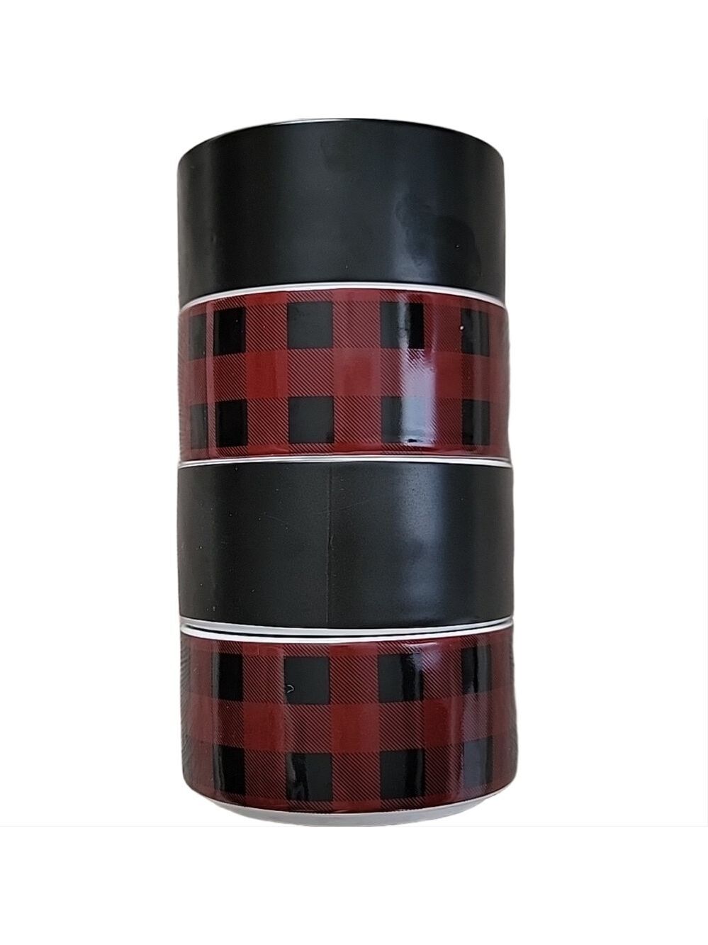 Celebrate It Ceramic Ramekin Bowl Set of 4 Black and Red Buffalo Check NEW